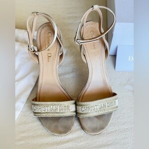 Christian Dior Strap Sandals Heels Nude Gold 37.5 With Box & Dust Bag